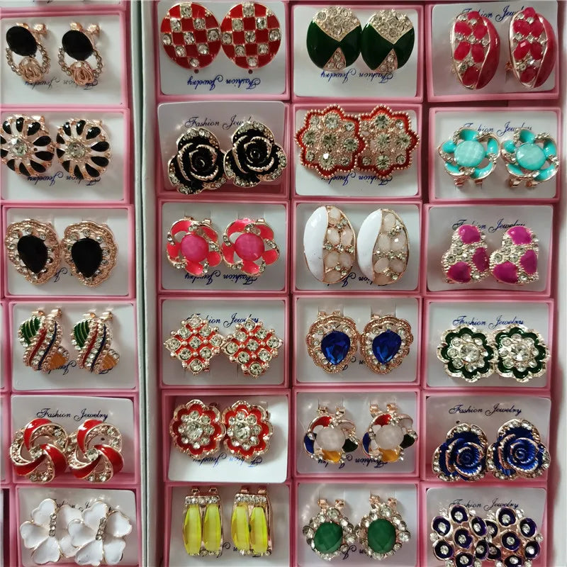Crystal Flower Pearl Stud Earrings 20 Pairs Mixed Style