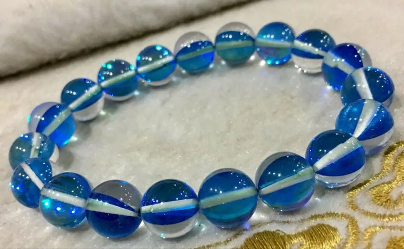 Gleamy Rainbow Moonstone Round Beads Bracelet 10mm