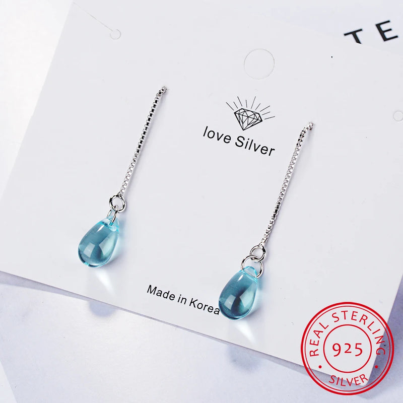 Sterling Silver Water Drop Tassel Earrings S-e665