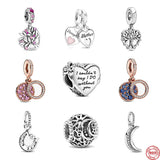 Green Pink Heart Family Tree Dangle Charm Bead Fit Silver 925 Bracelet