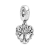 Green Pink Heart Family Tree Dangle Charm Bead Fit Silver 925 Bracelet