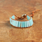 Bohemia Bracelet Amazonite Leather Wrap Cuff