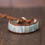 Bohemia Bracelet Amazonite Vintage Leather Wrap Cuff