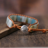 Bohemia Bracelet Amazonite Vintage Leather Wrap Cuff
