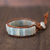 Bohemia Bracelet Amazonite Vintage Leather Wrap Cuff