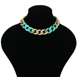 Bohemia CCB Acrylic Chain Choker Necklace Vintage Metallic Chunky Collar Jewelry