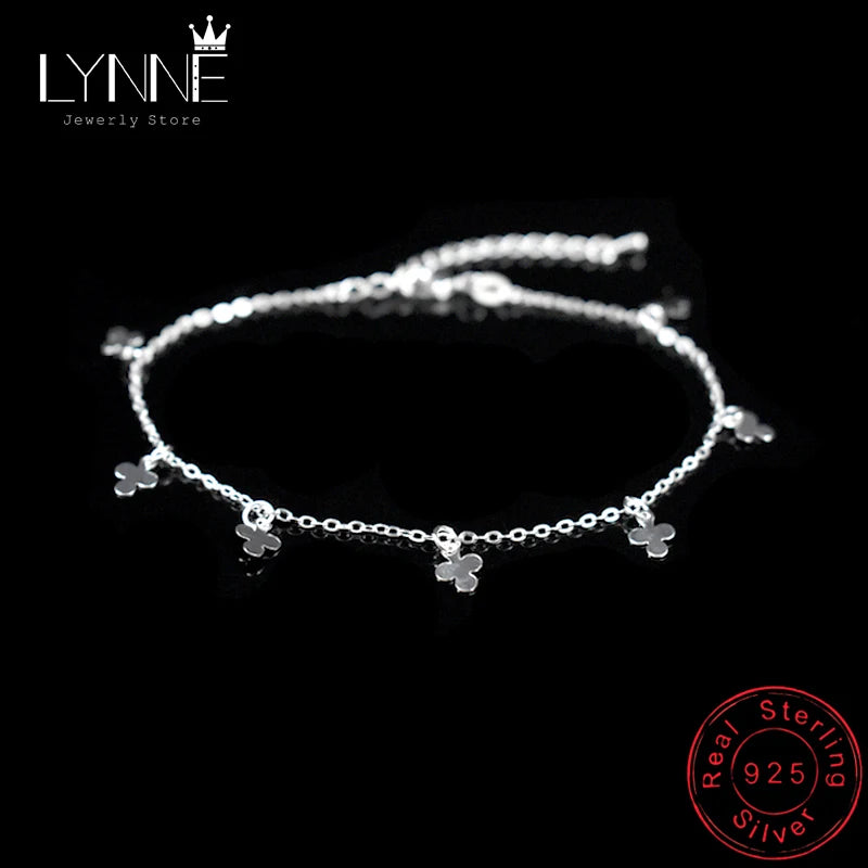 Bohemia Clover Petal Pendant Anklet 925 Sterling Silver Foot Chain