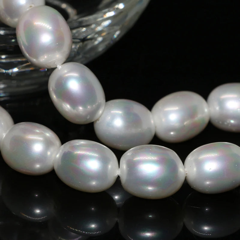 Bohemia Natural Shell Pearl 12*15mm Rice Barrel Beads Necklace DIY Craft 15in
