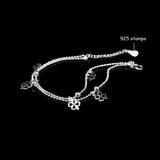 Boho Style Leaves&Clover Pendant Bracelet 925 Sterling Silver Women