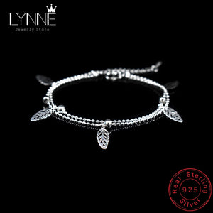 Boho Style Leaves&Clover Pendant Bracelet 925 Sterling Silver Women