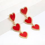 Boho Enamel Heart Dangle Earrings Red Statement for Party