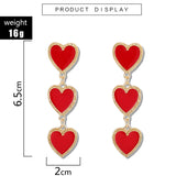 Boho Enamel Heart Dangle Earrings Red Statement for Party
