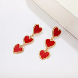 Boho Enamel Heart Dangle Earrings Red Statement for Party