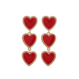 Boho Enamel Heart Dangle Earrings Red Statement for Party