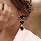 Boho Enamel Heart Dangle Earrings Red Statement for Party