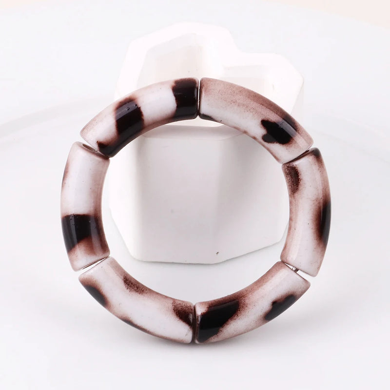 Bohemian Leopard Bamboo Bracelets For Women Vintage Resin Stretch Beads