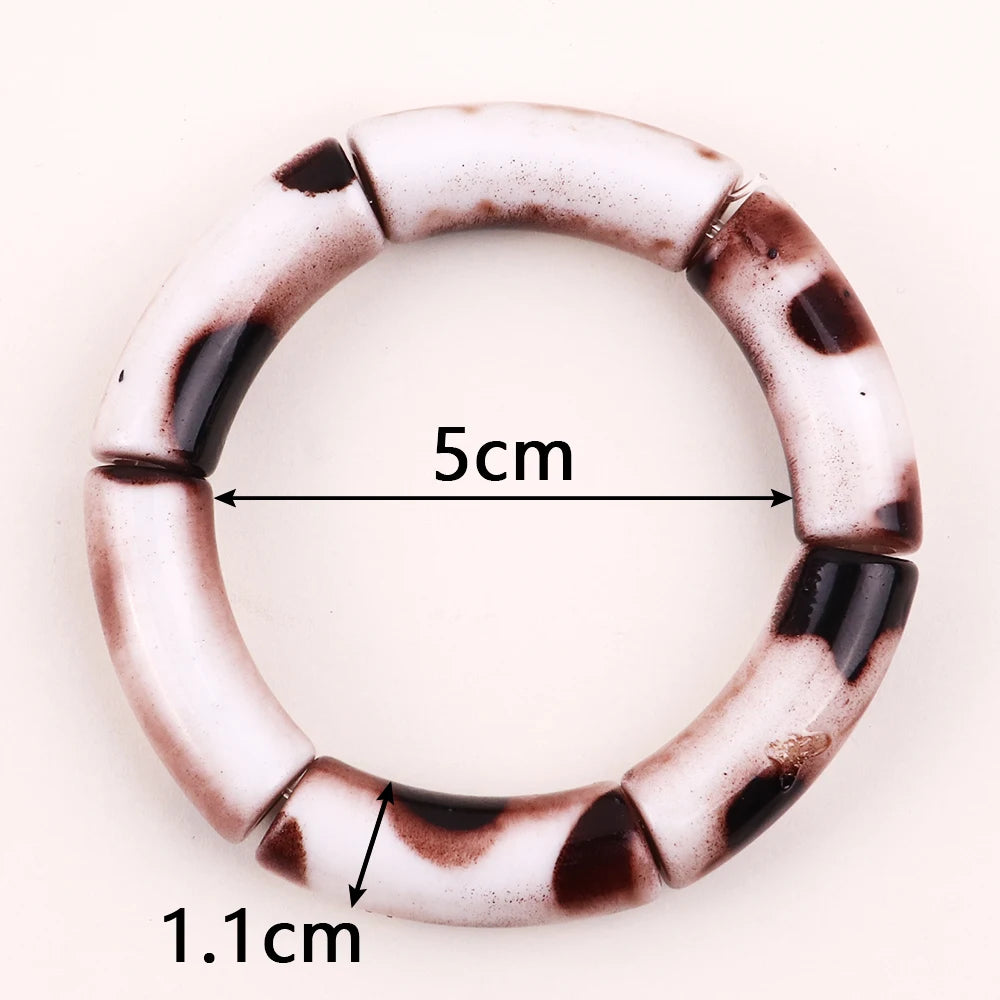 Bohemian Leopard Bamboo Bracelets For Women Vintage Resin Stretch Beads