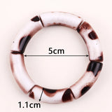 Bohemian Leopard Bamboo Bracelets For Women Vintage Resin Stretch Beads