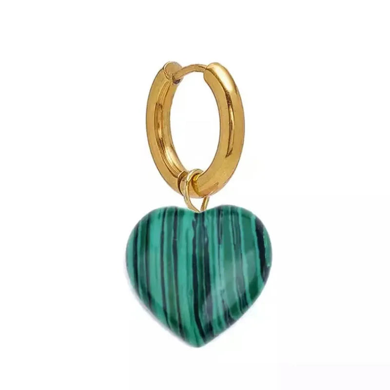 Malachite Hoop Earrings Set Stainless Steel Women's Jewelry
