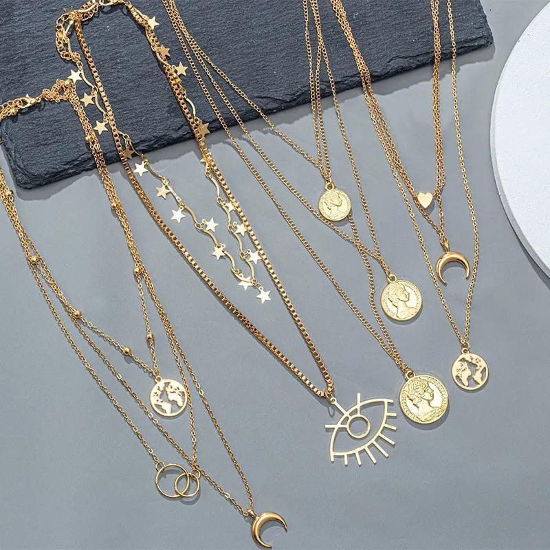 Bohemian Moon Portrait Pendant Necklaces For Women