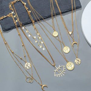 Bohemian Moon Portrait Pendant Necklaces For Women