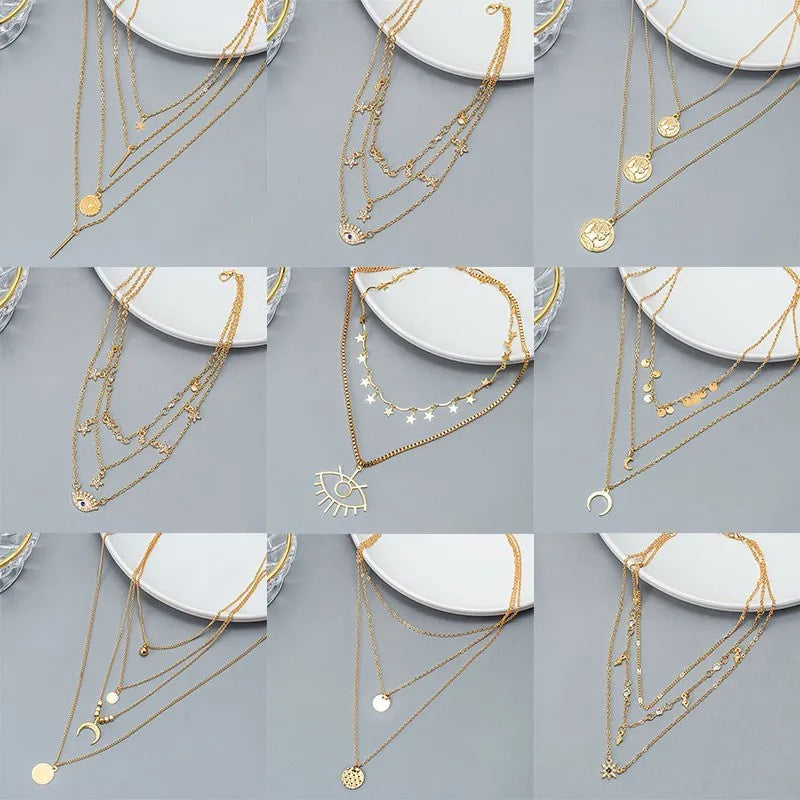 Bohemian Moon Portrait Pendant Necklaces For Women