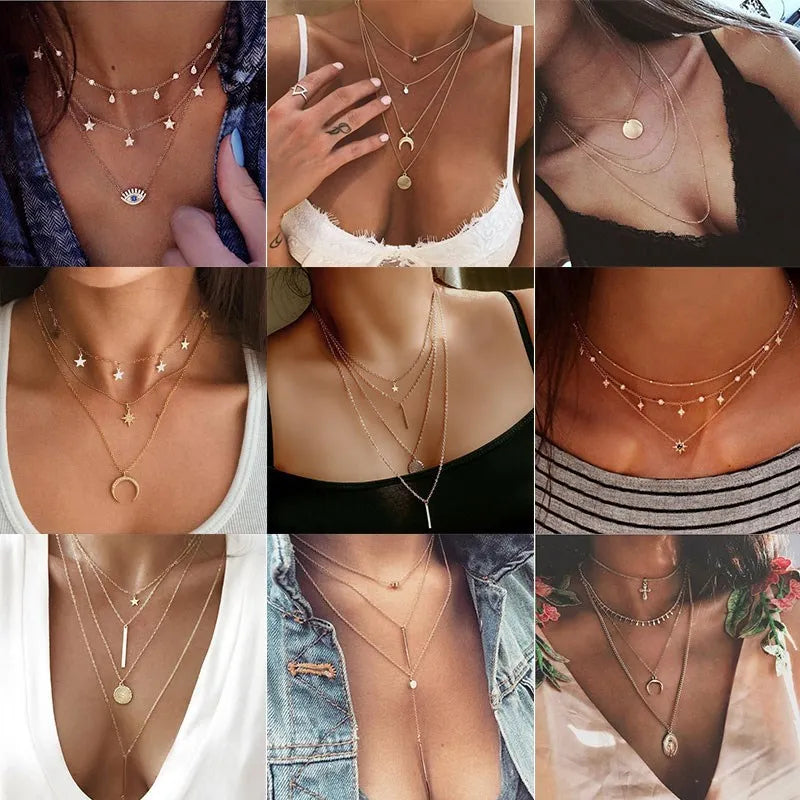 Bohemian Moon Portrait Pendant Necklaces For Women