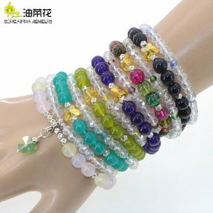Bohemian Amethysts Olive Jades Bracelet Woman Girl Crystals Pendant