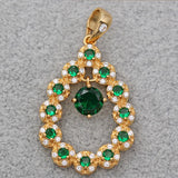 Bohemian Oval Pendant Plated Zirconia Red Green Necklace Wedding Jewelry