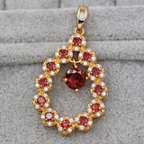 Bohemian Oval Pendant Plated Zirconia Red Green Necklace Wedding Jewelry