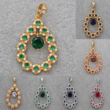 Bohemian Oval Pendant Plated Zirconia Red Green Necklace Wedding Jewelry