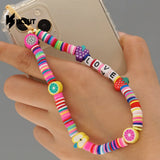 Boho Rainbow Pottery Pearl Phone Chain Pendant