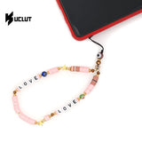 Boho Rainbow Pottery Pearl Phone Chain Pendant