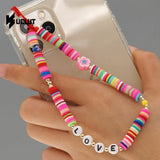 Boho Rainbow Pottery Pearl Phone Chain Pendant