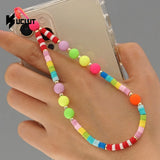Boho Rainbow Pottery Pearl Phone Chain Pendant