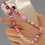 Boho Rainbow Pottery Pearl Phone Chain Pendant