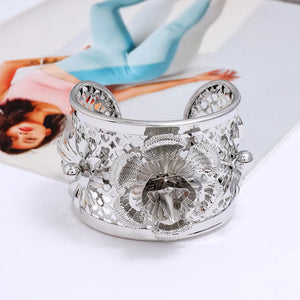 Bohemian Retro Ethnic Style Hollow Bracelet Floral Silver Jewelry Gift
