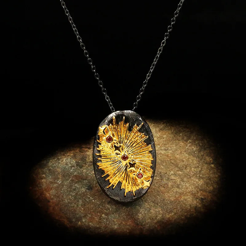 Bohemian Sunstone Necklace Two-tone Geometric Star Pendant Necklace