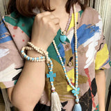 Bohemian Butterfly Pendant Beaded Pine Stone Necklace