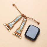 Boho Amazonite Smart Watch Band Stone Beads Adjustable Wristband