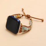 Boho Amazonite Smart Watch Band Stone Beads Adjustable Wristband