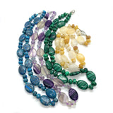 Boho Beaded Stone Necklace Malachite Amethyst Agate 13x18mm