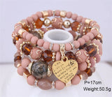 Boho Heart Pendant Bracelets Acrylic Beads Multi-layer Girl Accessories