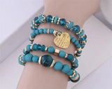 Boho Heart Pendant Bracelets Acrylic Beads Multi-layer Girl Accessories