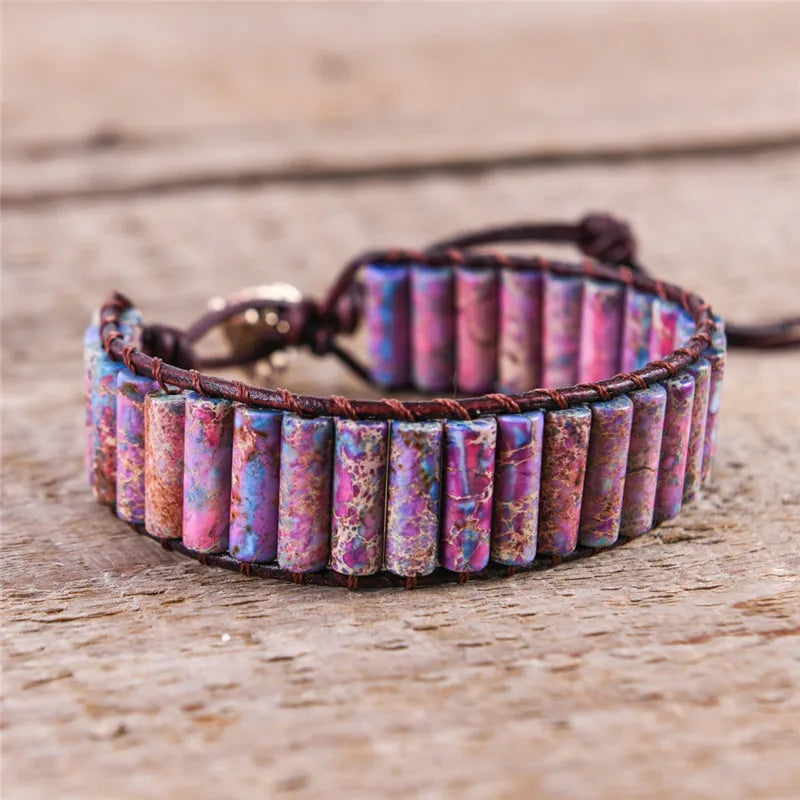 Boho Leather Wrap Bracelet Colorful Beads Strand