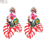 Boho Colorful Flower Resin Crystal Dangle Earrings
