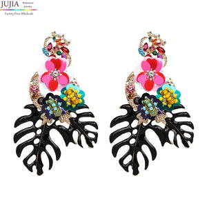 Boho Colorful Flower Resin Crystal Dangle Earrings