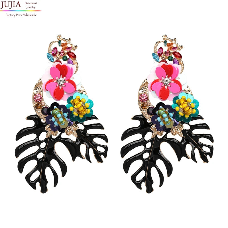 Boho Colorful Flower Resin Crystal Dangle Earrings