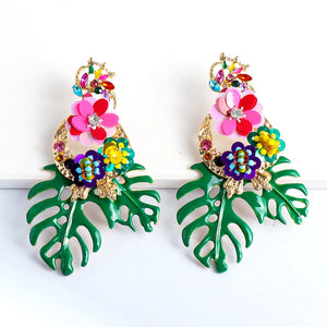 Boho Colorful Flower Resin Crystal Dangle Earrings