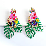 Boho Colorful Flower Resin Crystal Dangle Earrings